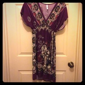 Xhileration S dark purple print empire waist dress